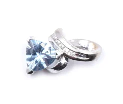 14 Karat White Gold Trillion Cut Blue Topaz and Diamond Pendant