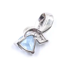 14 Karat White Gold Trillion Cut Blue Topaz and Diamond Pendant