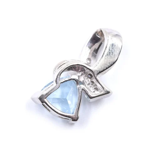 14 Karat White Gold Trillion Cut Blue Topaz and Diamond Pendant
