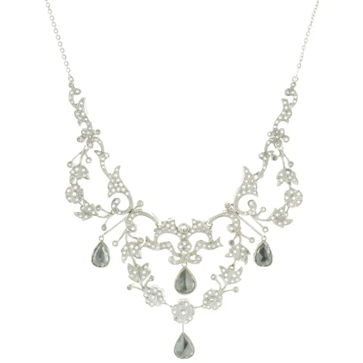 18 Karat White Gold Vintage Art Deco Rose Cut Diamond Collar Necklace
