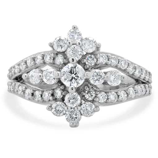 14 Karat White Gold Vintage Diamond Waterfall Ring