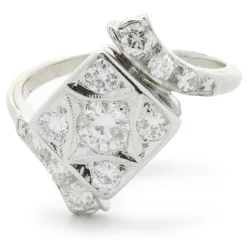 14 Karat White Gold Vintage Diamond Bypass Cluster Ring