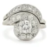 14 Karat White Gold Vintage Round Brilliant Cut Diamond Engagement Swirl Ring