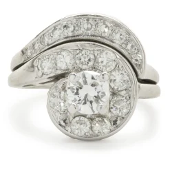 14 Karat White Gold Vintage Round Brilliant Cut Diamond Engagement Swirl Ring