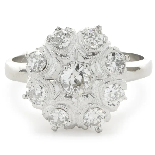 14 Karat White Gold Vintage Art Deco Diamond Cluster Ring