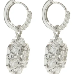 14 Karat White Gold Vintage Diamond Cluster Drop Earrings