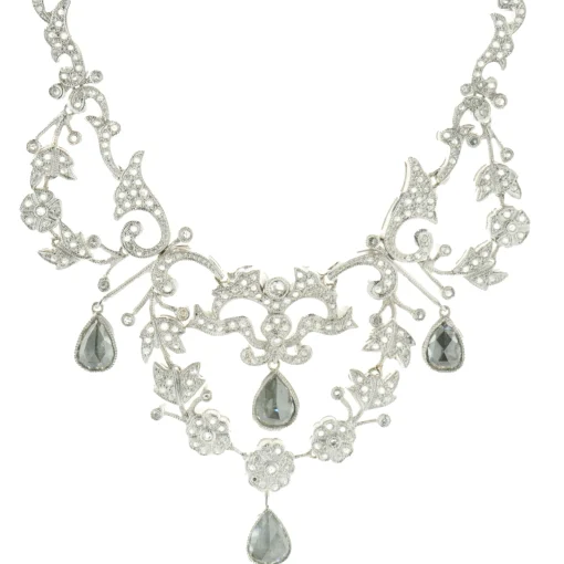 18 Karat White Gold Vintage Art Deco Rose Cut Diamond Collar Necklace