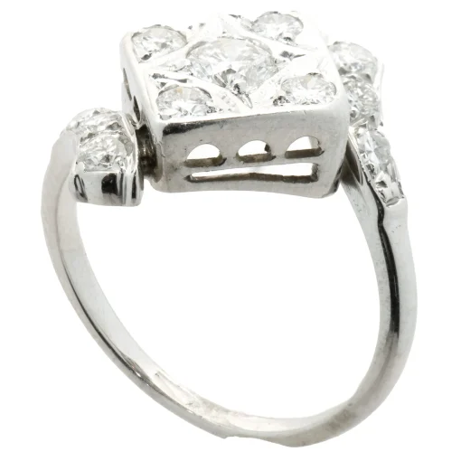 14 Karat White Gold Vintage Diamond Bypass Cluster Ring