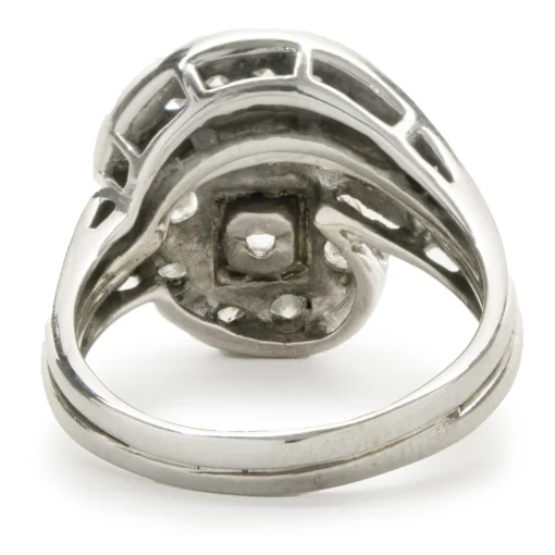 14 Karat White Gold Vintage Round Brilliant Cut Diamond Engagement Swirl Ring