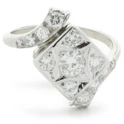 14 Karat White Gold Vintage Diamond Bypass Cluster Ring