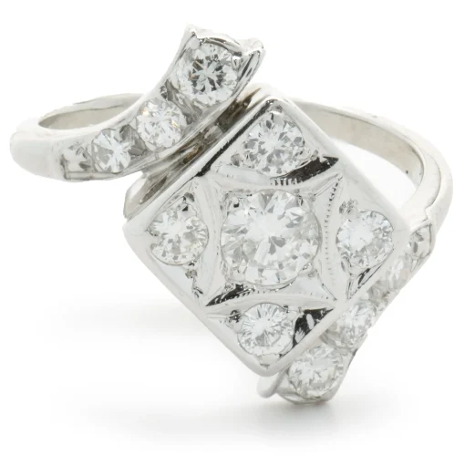 14 Karat White Gold Vintage Diamond Bypass Cluster Ring