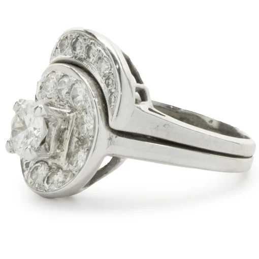 14 Karat White Gold Vintage Round Brilliant Cut Diamond Engagement Swirl Ring