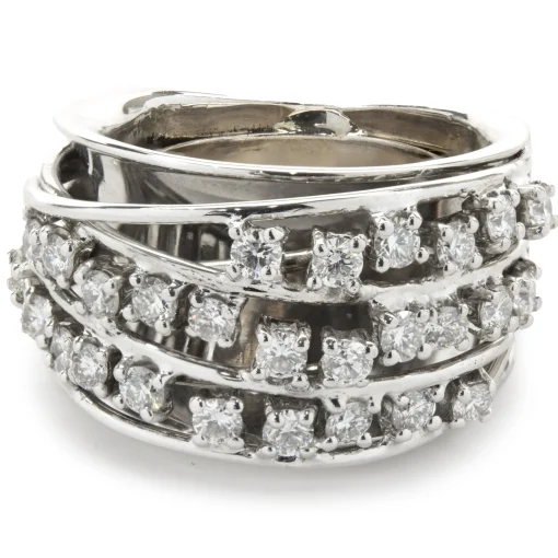 14 Karat White Gold Wide Diamond Bridge Cigar Band
