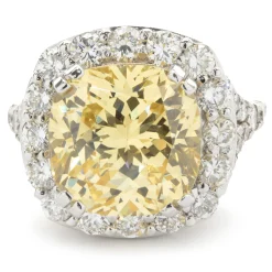 14 Karat White Gold Yellow Cubic Zirconia and Diamond Ring