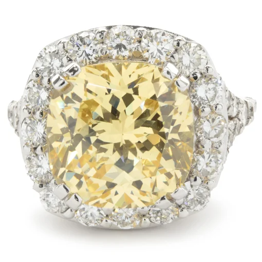 14 Karat White Gold Yellow Cubic Zirconia and Diamond Ring