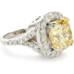 14 Karat White Gold Yellow Cubic Zirconia and Diamond Ring