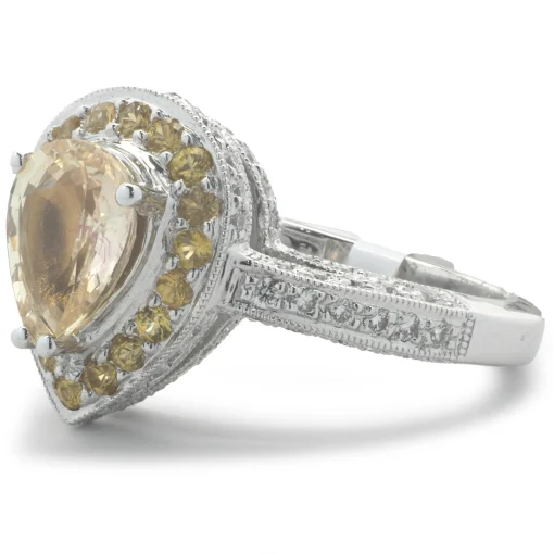 18 Karat White Gold Yellow Sapphire and Diamond Ring
