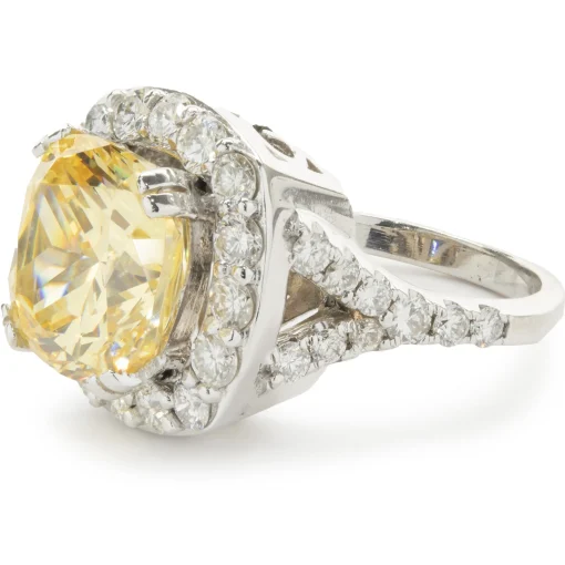14 Karat White Gold Yellow Cubic Zirconia and Diamond Ring