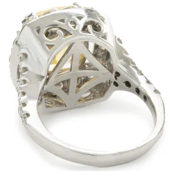 14 Karat White Gold Yellow Cubic Zirconia and Diamond Ring