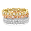 18 Karat White, Yellow, and Rose Gold Diamond Four Band Stack Set