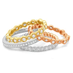 18 Karat White, Yellow, and Rose Gold Diamond Four Band Stack Set