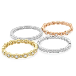 18 Karat White, Yellow, and Rose Gold Diamond Four Band Stack Set