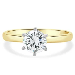 14 Karat Yellow & White Gold Round Brilliant Cut Diamond Engagement Ring