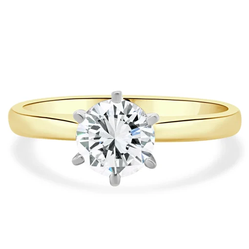 14 Karat Yellow & White Gold Round Brilliant Cut Diamond Engagement Ring