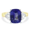 18 Karat Yellow & White Gold Tanzanite and Half-moon Cut Diamond Ring