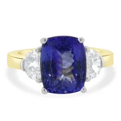 18 Karat Yellow & White Gold Tanzanite and Half-moon Cut Diamond Ring