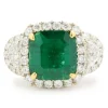 18 Karat Yellow & White Gold Emerald and Pave Diamond Cocktail Ring