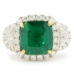 18 Karat Yellow & White Gold Emerald and Pave Diamond Cocktail Ring