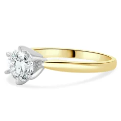 14 Karat Yellow & White Gold Round Brilliant Cut Diamond Engagement Ring