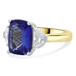 18 Karat Yellow & White Gold Tanzanite and Half-moon Cut Diamond Ring