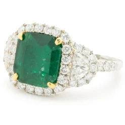 18 Karat Yellow & White Gold Emerald and Pave Diamond Cocktail Ring
