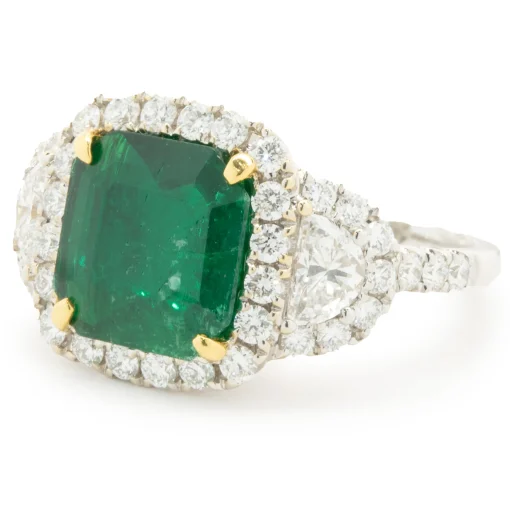 18 Karat Yellow & White Gold Emerald and Pave Diamond Cocktail Ring