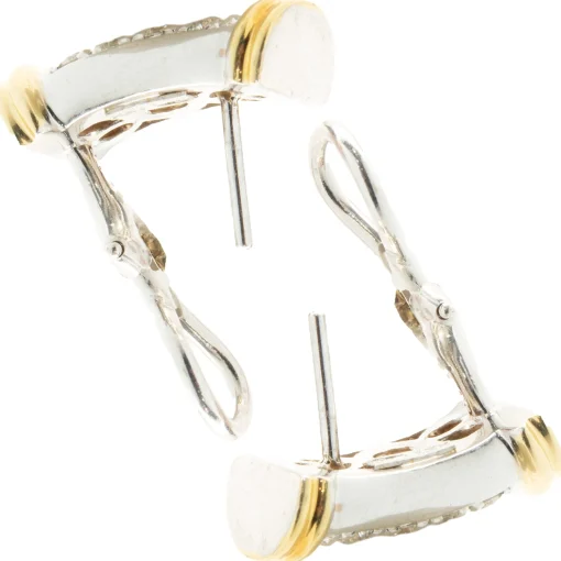 18 Karat Yellow & White Gold Pave Diamond Bar Earrings