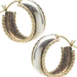 14 Karat Yellow & White Gold Rope Huggie Hoop Earrings