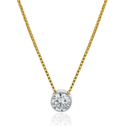 14 Karat Yellow & White Gold Bezel Set Diamond Solitaire Necklace