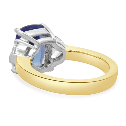 18 Karat Yellow & White Gold Tanzanite and Half-moon Cut Diamond Ring