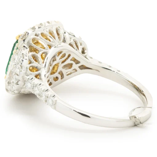 18 Karat Yellow & White Gold Emerald and Pave Diamond Cocktail Ring