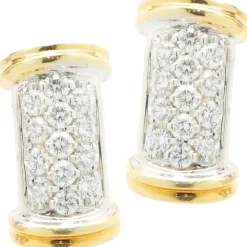 18 Karat Yellow & White Gold Pave Diamond Bar Earrings