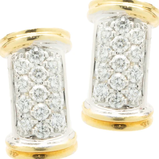 18 Karat Yellow & White Gold Pave Diamond Bar Earrings
