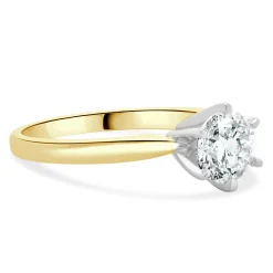 14 Karat Yellow & White Gold Round Brilliant Cut Diamond Engagement Ring