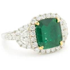 18 Karat Yellow & White Gold Emerald and Pave Diamond Cocktail Ring