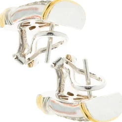 18 Karat Yellow & White Gold Pave Diamond Bar Earrings