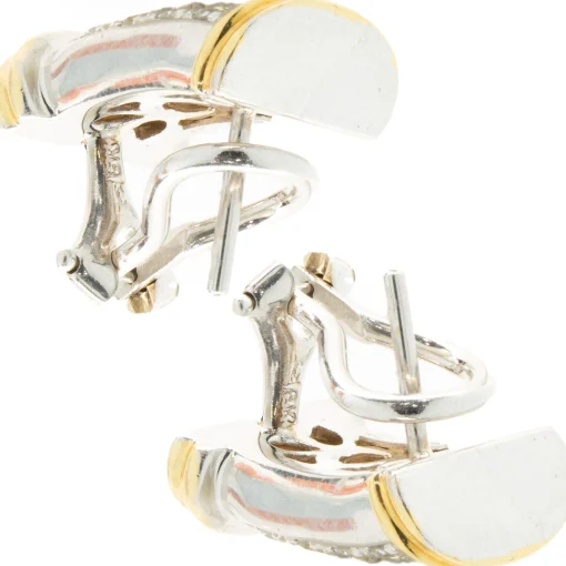 18 Karat Yellow & White Gold Pave Diamond Bar Earrings