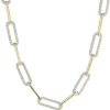 18 Karat Yellow and White Gold Pave Diamond Station Paperclip Link Necklace