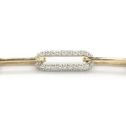 18 Karat Yellow and White Gold Pave Diamond Station Paperclip Link Necklace