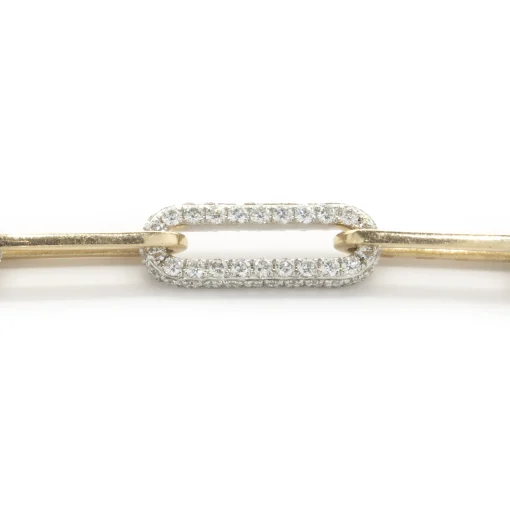 18 Karat Yellow and White Gold Pave Diamond Station Paperclip Link Necklace